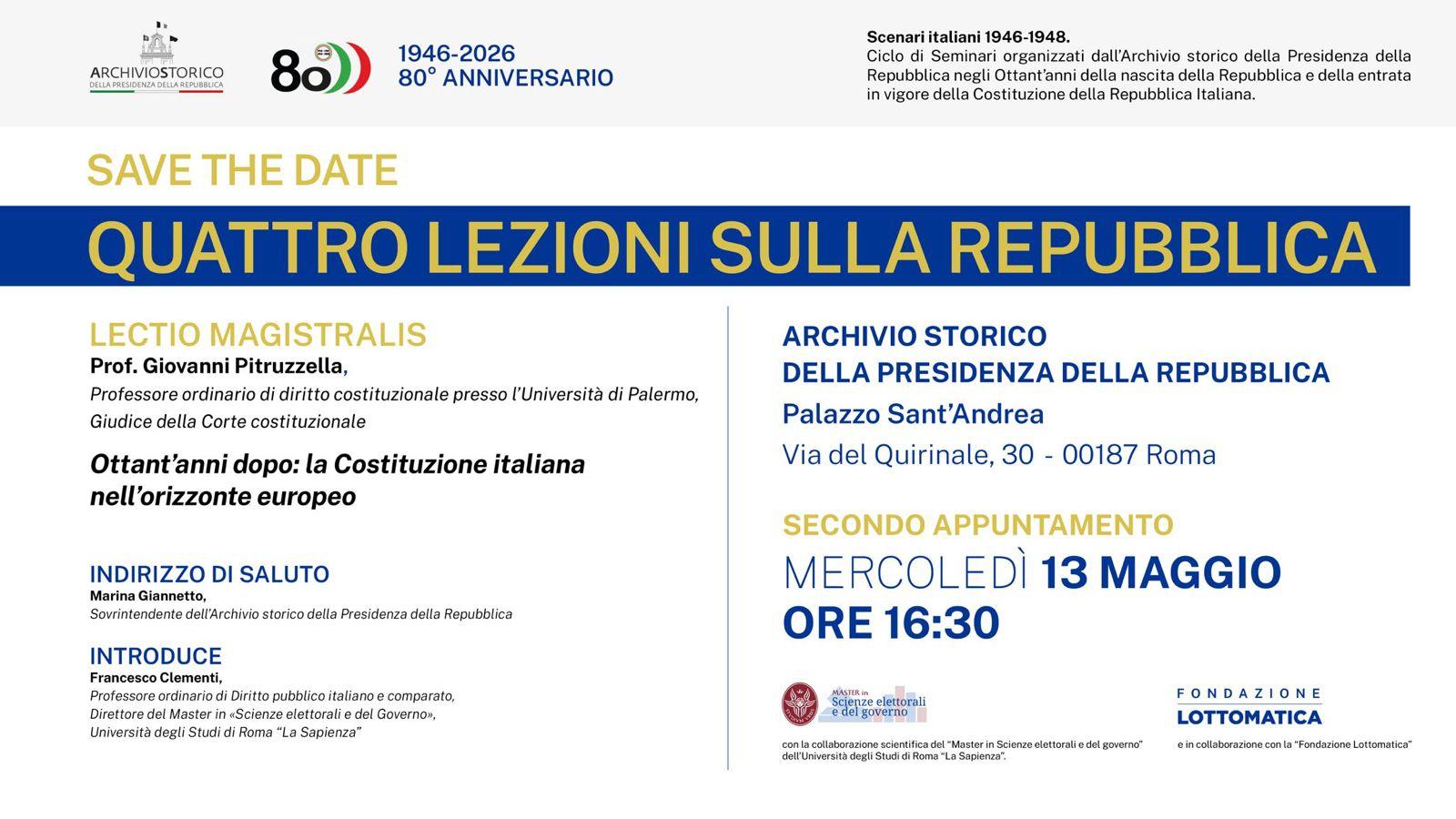 Scenari italiani 1946-1948. Lectio Magistralis: Ottant'anni dopo: la Costituzione italiana nell'orizzonte europeo
